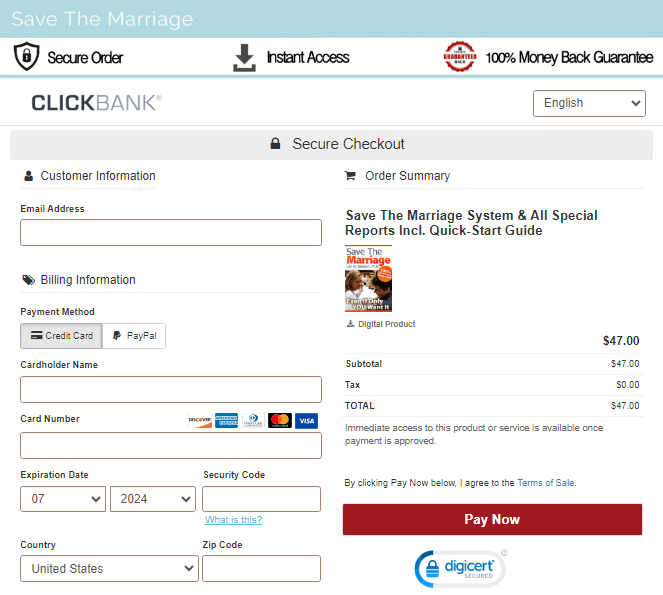 Save The Marriage System - Checkout Page
